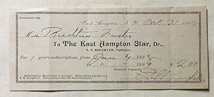 East Hampton Star, Long Island newspaper 1898 subscription receipt from Rushton Foster.