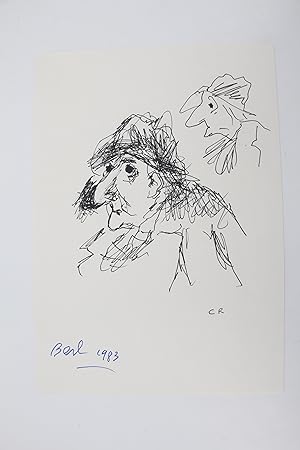 Deux dessins originaux au stylo bille noir représentant Emmanuel Berl