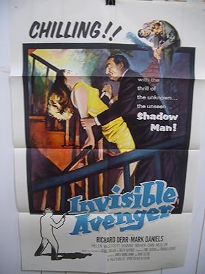 Invisible Avenger Original One Sheet Poster THE SHADOW 1958