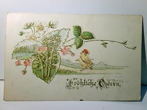 Fröhliche Ostern. Alte, schöne Ansichtskarte / Prägekarte farbig mit Goldprägung, gel. 1898. Küke...