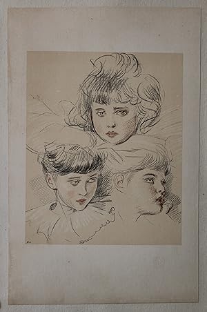 "Paul HELLEU : THREE MAIDS" Lithographie originale entoilée de Paul HELLEU / Publiée en 1897 par ...