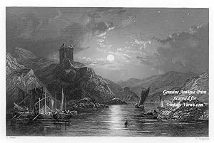 VIEW OF TARBET FROM LOCH FINE LOOKING WEST IN ARGYLESHIRE SCOTLAND,1836 Steel Engraving, Antique ...