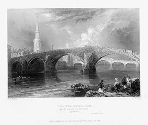 THE TWA BRIGS IN AYR OR THE OLD AND NEW BRIDGE IN AYRSHIRE SCOTLAND ,1837 Steel Engraving, Antiqu...
