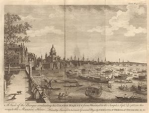 A view of the barges conducting His Danish Majesty from Whitehall to the Temple, (Sept 23, 1768),...