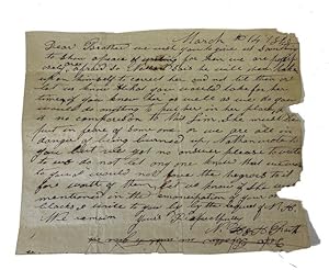 Holograph Letter dated March 14, 1843 which appears to be a request to be allowed to chastise or ...