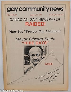 GCN - Gay Community News: the gay weekly; vol. 5, #27, Jan. 14, 1978: Canadian Gay Newspaper Raided!