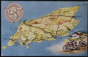 Map Isle Of Man Postcard TT Races From Original Watercolour C.T. Howard