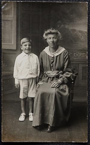 Ashford Kent Postcard Woman & Boy Portrait At Penfold Studios Real Photo