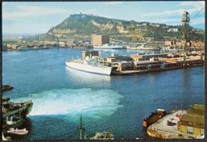 Barcelona Span Postcard Port Pier And Montjuich Vintage 1974
