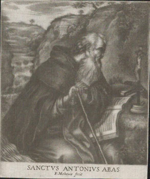 Sanctus Antonius Abas. First edition, from an old Spanish collection of original Baroque engravings.