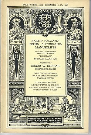 Sale 4422: Rare & Valuable Books Autographs Manuscripts . . . Property of Edgar W. Dunbar, Skowhe...