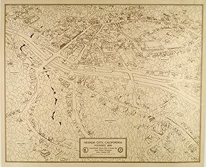 ORIGINAL SIGNED MAP OF NEVADA CITY, CALIFORNIA 1975. LINEN MOUNTED