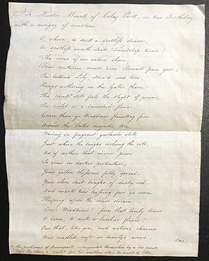 A two page manuscript verse entitled "To Master Monck of Coley Park, on his Birthday with a noseg...