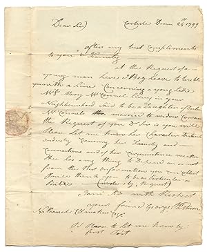 1799 Autograph Letter Signed by George Pattison of Carlisle, Pennsylvania enquiring about the cha...