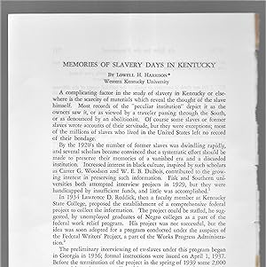 Memories Of Slavery Days In Kentucky