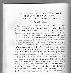 An Early Venture Of Kentucky Women In Politics: The Breckinridge Campaign Of 1894