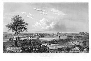 VIEW OF NEW HAVEN FROM FERRY HILL,1854 Historical Steel Engraving ,Americana Antique Print