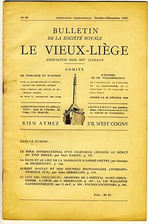 Bulletin de la Société Royale Le Vieux-Liège. N° 99, Octobre-Décembre 1952.