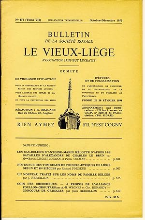 Bulletin de la Société Royale Le Vieux-Liège. N° 171 (Tome VII), Octobre-Décembre 1970