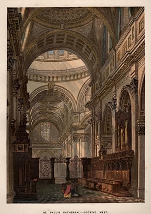 ST PAULS CATHEDRAL LOOKING WEST FROM THE INTERIOR,1845 CHROMOLITHOGRAPHIC PRINT of HISTORICAL ENG...