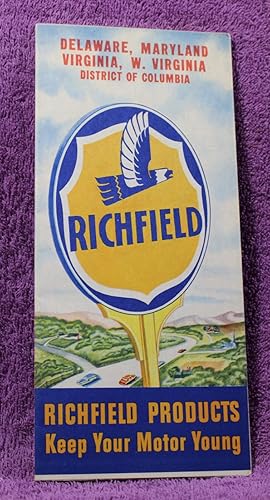 1953 RICHFIELD ROAD MAP: Delaware, Maryland, Virginia, W. Virginia, D.C