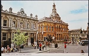 Ipswich Postcard Suffolk G.P.O. And Town Hall Golden Lion Hotel Mannings