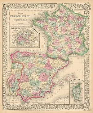 Map of France, Spain, and Portugal // Switzerland in Cantons // Island of Corsica