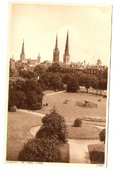 Coventry Postcard The Three Spires Vintage View Sepia Tone
