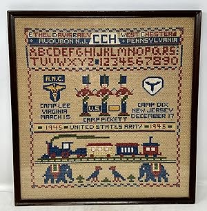 EMBROIDERY SAMPLER COMMEMORATING WWII SERVICE In The ARMY NURSE CORPS