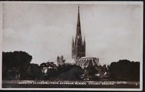 Norwich Cathedral Vintage Postcard 1938 Real Photo From Cricket Ground
