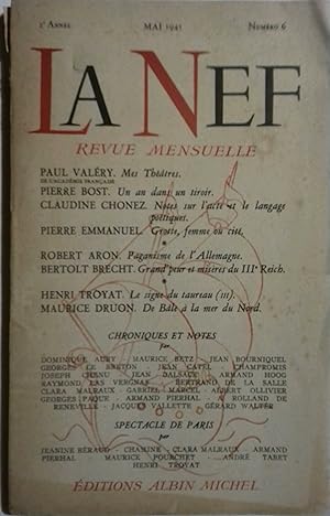 La Nef. 1945 N° 6 : Paul Valéry, Pierre Bost, Pierre Emmanuel, Raymond Aron, Bertolt Brecht, Henr...