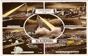 Blackpool Night View Postcard Vintage 1949