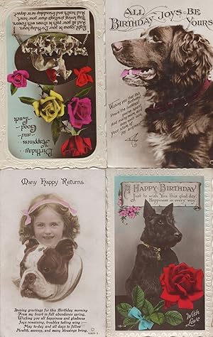Dogs 4x Happy Birthday incl Fox Hunt Greeting Postcard s