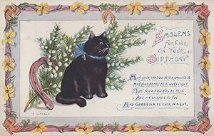 WW1 Black Cat Lucky Emblems War Old Postcard & Ship Card