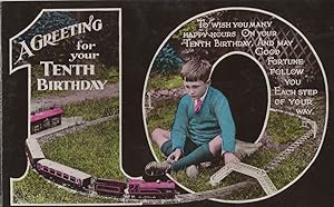 Vintage Toy Model Railway 10th Birthday Greetings RPC Old Postcard