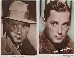 Herbert Marshall MGM & Paramount 2x RPC Signed Rare Postcard s