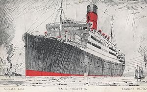 RMS Scythia Ship Cunard Lines Rare Old Sketch Painting Postcard