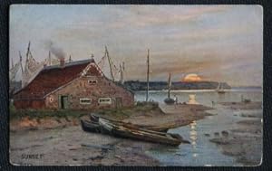 Sunset Vintage Postcard Artist Painting Vintage View