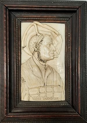 Finely executed carved ivory relief portrait of German humanist and public official Ulrich Varnbü...