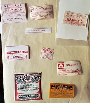 Collection of Nine Original Poison Labels, c. 1880s-1930s
