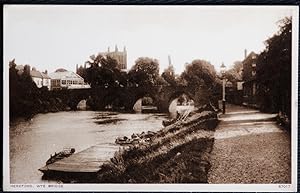 Hereford Wye Bridge Sepia Vintage View Postcard Sullys Garage
