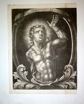 S. Sebastianus Martyr. (Portrait of St. Sebastian.). First edition of the mezzotint, from an old ...