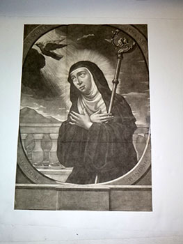Portrait of Saint Scholastica. First edition of the mezzotint, from an old Spanish collection of ...