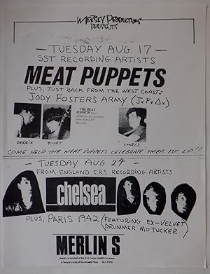 Meat Puppets, Jody Foster's Army, Chelsea and Paris 1942 Punk Concert Flier. Tuesday Aug. 17 (198...