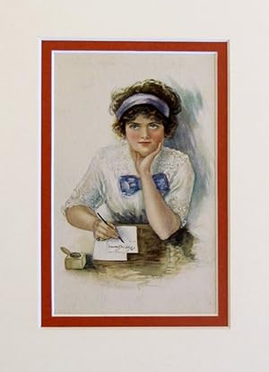 1900 - 1910 Original Vintage Mini Poster - Young Girl Writing Letter