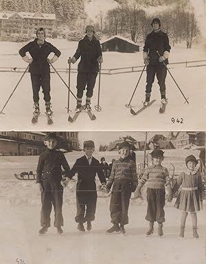 Wengen Skiing Skiers Antique Switzerland 2x Real Photo Postcard