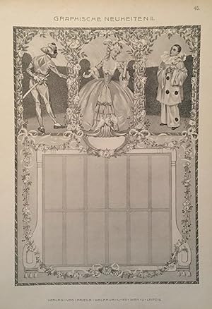1900 Original German Art Nouveau Poster, Decorator Print Graphische Neuheiten II, Comedia Dell Arte
