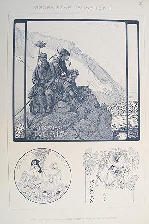 1900 Original German Art Nouveau Poster, Decorator Print Graphische Neuheiten II