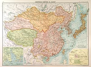 CHINESE EMPIRE & JAPAN. Map of China and Japan with inset map of the area around Hong Kong and ...