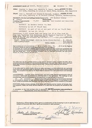 JACK KEROUAC SIGNED DEED TO HIS RESIDENCE IN LOWELL MA, ESTATE PROVENANCE (ON THE ROAD)